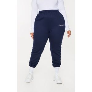 PRETTYLITTLETHING Plus Navy PLT Symbol Embroidered Jogger Sweatpants
